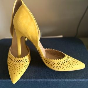 Faux Suede Yellow Heels